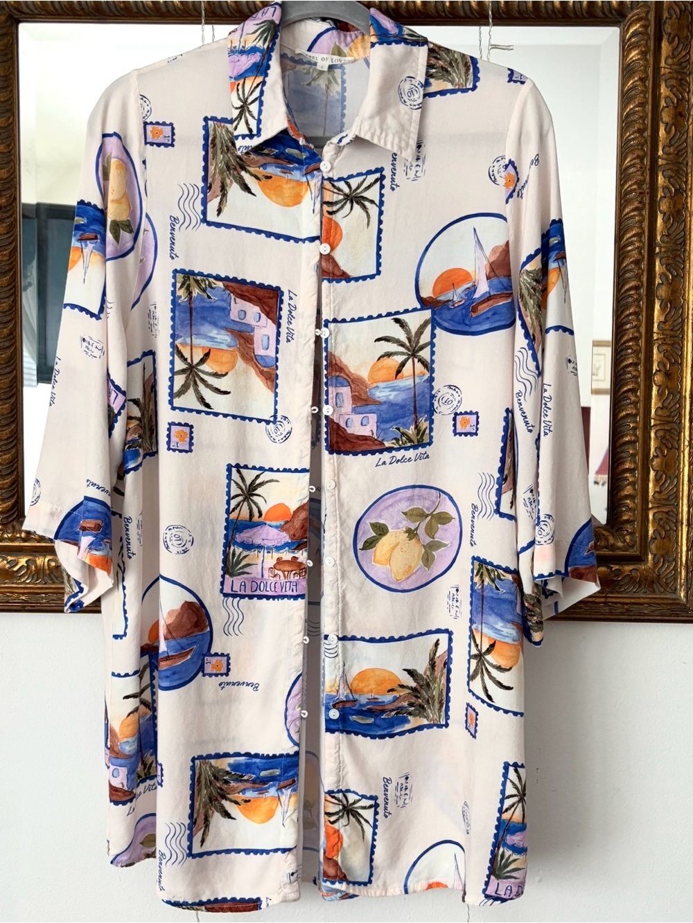 Label of Love Linen blend Coastal Print Button-Down Shirt - La Dolce Vita